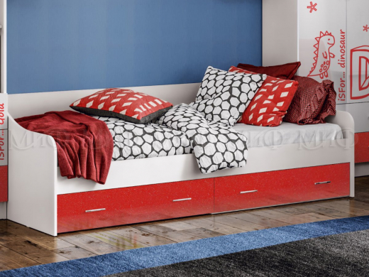 Кровать с ящиками Вега Алфавит Красный